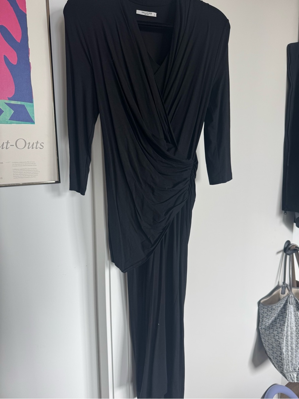 MM Lafleur Black Draped Wrap-Front Long Sleeve Maxi Dress